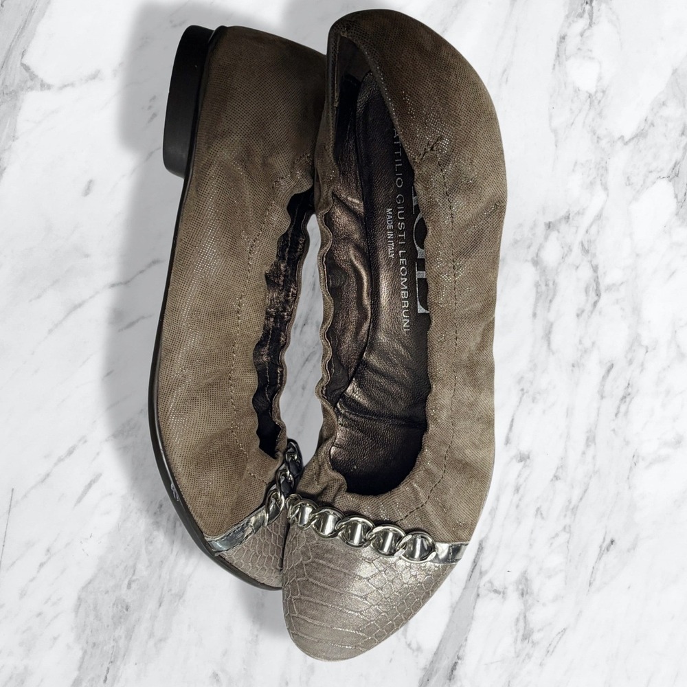 AGL Attilio Giusti Leombruni Cap Toe Chain Ballet Flats Brown Suede 37.5 - Picture 10 of 10